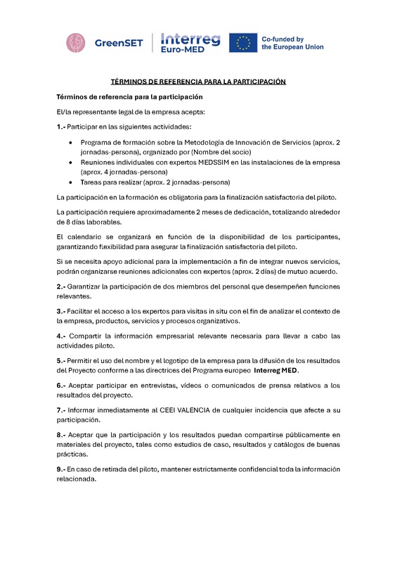 T�rminos de participaci�n convocatoria GreenSET MEDSSIM (Portada)