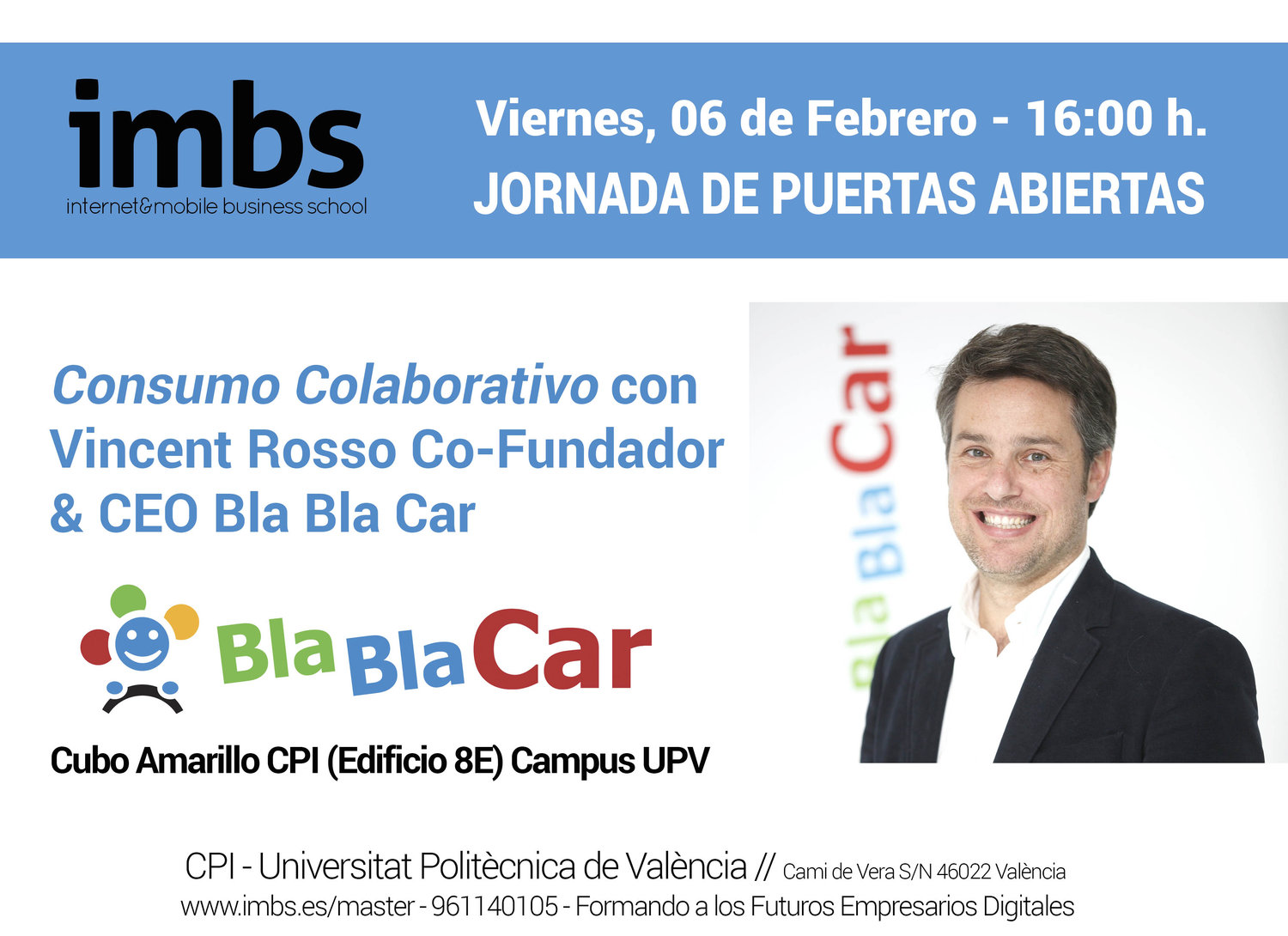 Vincent Rosso Co-Fundador y CEO de Bla Bla Car estará en la UPV el próximo 6 de Febrero
