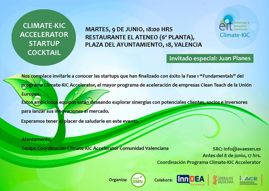 invitaci�n Climate-KIC Accelerator Startup Cocktail  